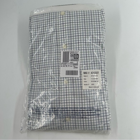 Lands End Pattern No Iron Supima Pinpoint Plaid Tailored Fit Work Shirt- 17-33 - Picture 2 of 4